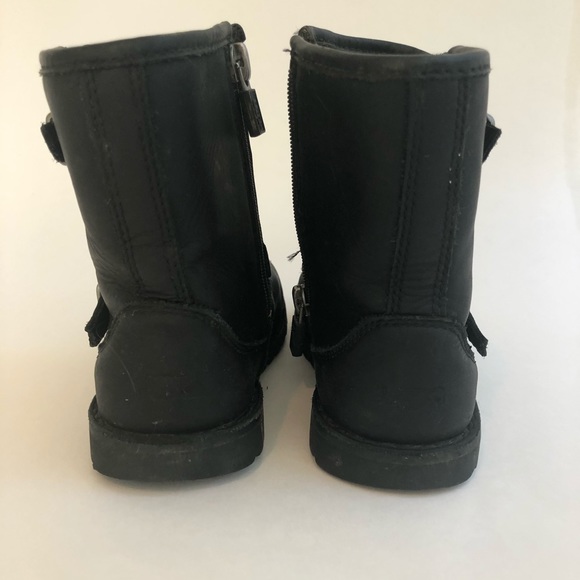 Ugg Kids Black Leather Boots with Sheepskin - Picture 5 of 5